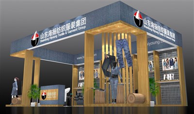 54平米展臺設(shè)計制作：三面開口/現(xiàn)代/木質(zhì)結(jié)構(gòu)/藍(lán)色，為服裝展展商而作（免費使用）