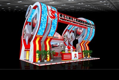 54平米展臺設(shè)計制作：三面開口/現(xiàn)代/木質(zhì)結(jié)構(gòu)/彩色，為能源展展商而作（免費使用）