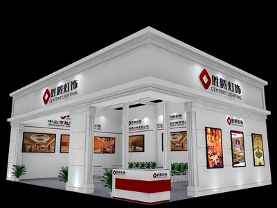 88平米展臺設計制作：二面開口/歐式/木質(zhì)結(jié)構/白色，為照明展展商而作（免費使用）