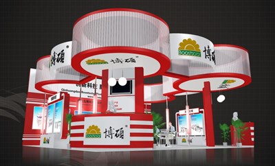 81平米展臺(tái)設(shè)計(jì)制作：三面開口/現(xiàn)代/木質(zhì)結(jié)構(gòu)/紅色，為照明展展商而作（免費(fèi)使用）