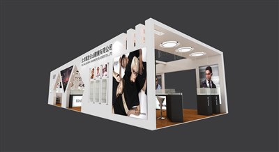 90平米展臺(tái)設(shè)計(jì)制作：三面開口/現(xiàn)代/木質(zhì)結(jié)構(gòu)/白色，為眼鏡展展商而作（免費(fèi)使用）