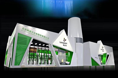288平米展臺設計制作：二面開口/現(xiàn)代/木質(zhì)結(jié)構(gòu)/綠色，為照明展展商而作（免費使用）