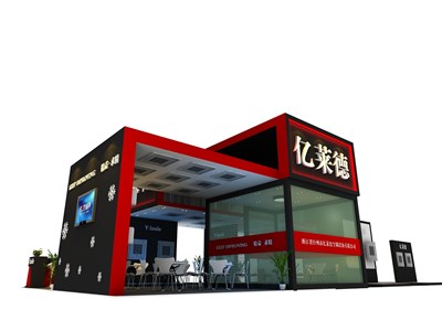 128平米展臺(tái)設(shè)計(jì)制作：三面開口/現(xiàn)代/木質(zhì)結(jié)構(gòu)/黑色，為照明展展商而作（免費(fèi)使用）