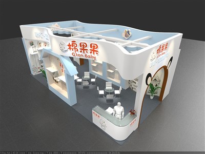 66平米展臺(tái)設(shè)計(jì)制作：三面開(kāi)口/卡通/木質(zhì)結(jié)構(gòu)/米色，為嬰幼展展商而作（免費(fèi)使用）