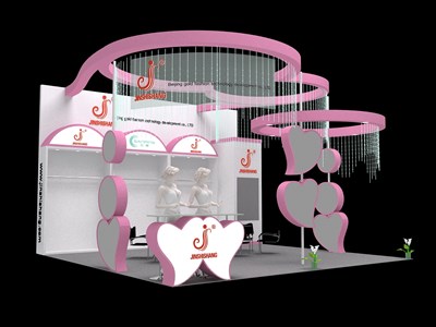36平米展臺(tái)設(shè)計(jì)制作：三面開口/前衛(wèi)/木質(zhì)結(jié)構(gòu)/粉色，為嬰幼展展商而作（免費(fèi)使用）