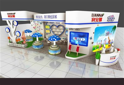 78平米展臺(tái)設(shè)計(jì)制作：二面開口/現(xiàn)代/木質(zhì)結(jié)構(gòu)/白色，為嬰幼展展商而作（免費(fèi)使用）