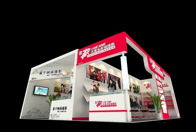 56平米展臺設(shè)計(jì)制作：三面開口/現(xiàn)代/木質(zhì)結(jié)構(gòu)/米色，為玩具展展商而作（免費(fèi)使用）