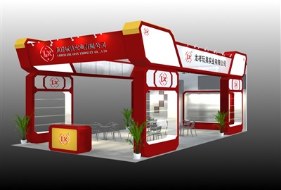 63平米展臺設計制作：三面開口/中式/木質結構/紅色，為玩具展展商而作（免費使用）