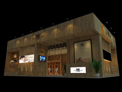 90平米展臺(tái)設(shè)計(jì)制作：二面開口/前衛(wèi)/木質(zhì)結(jié)構(gòu)/米色，為嬰幼展展商而作（免費(fèi)使用）