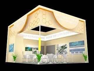 42平米展臺(tái)設(shè)計(jì)制作：二面開(kāi)口/現(xiàn)代/木質(zhì)結(jié)構(gòu)/米色，為婚博會(huì)展商而作（免費(fèi)使用）