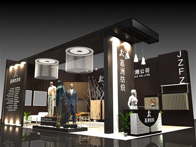 54平米展臺設(shè)計制作：二面開口/現(xiàn)代/木質(zhì)結(jié)構(gòu)/黑色，為服裝展展商而作（免費使用）