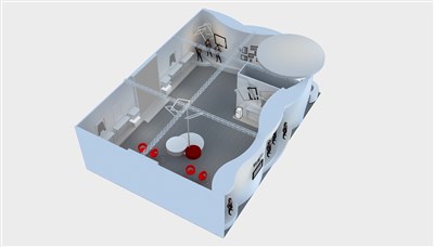 204平米展臺設(shè)計制作：二面開口/現(xiàn)代/木質(zhì)結(jié)構(gòu)/米色，為服裝展展商而作（免費(fèi)使用）