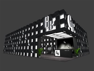 216平米展臺設(shè)計制作：二面開口/現(xiàn)代/木質(zhì)結(jié)構(gòu)/黑色，為服裝展展商而作（免費使用）