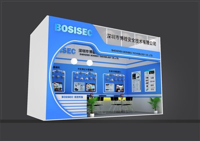 18平米展臺設計制作：一面開口/現(xiàn)代/木質(zhì)結構/藍色，為電子展展商而作（免費使用）