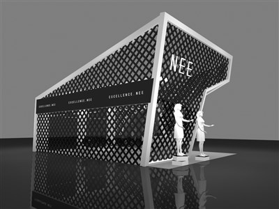 54平米展臺設(shè)計制作：二面開口/現(xiàn)代/木質(zhì)結(jié)構(gòu)/黑色，為服裝展展商而作（免費使用）