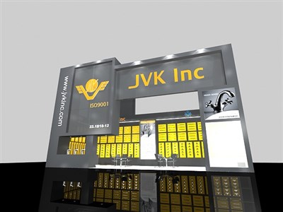 27平米展臺設計制作：二面開口/現代/木質結構/灰色，為五金展展商而作（免費使用）