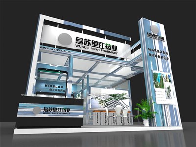 36平米展臺設(shè)計制作：二面開口/現(xiàn)代/木質(zhì)結(jié)構(gòu)/白色，為食品展展商而作（免費(fèi)使用）