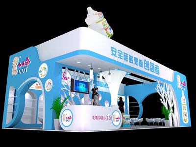 72平米展臺(tái)設(shè)計(jì)制作：三面開口/現(xiàn)代/木質(zhì)結(jié)構(gòu)/藍(lán)色，為嬰幼展展商而作（免費(fèi)使用）