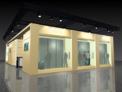 228平米展臺(tái)設(shè)計(jì)制作：二面開口/現(xiàn)代/木質(zhì)結(jié)構(gòu)/米色，為服裝展展商而作（免費(fèi)使用）
