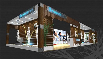 90平米展臺設(shè)計(jì)制作：二面開口/現(xiàn)代/木質(zhì)結(jié)構(gòu)/咖啡色，為服裝展展商而作（免費(fèi)使用）
