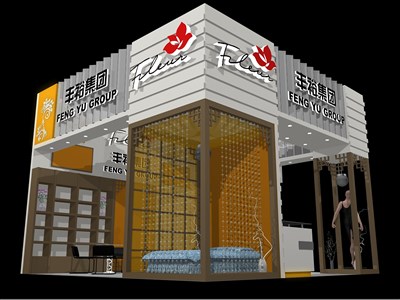 36平米展臺(tái)設(shè)計(jì)制作：三面開口/現(xiàn)代/木質(zhì)結(jié)構(gòu)/彩色，為紡織展展商而作（免費(fèi)使用）
