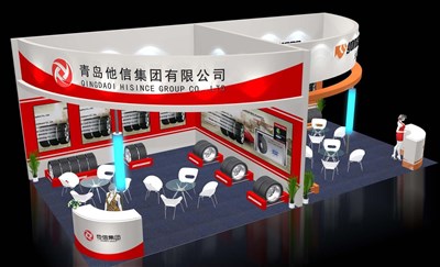 72平米展臺設計制作：二面開口/前衛(wèi)/木質結構/紅色，為汽配展展商而作（免費使用）