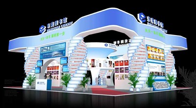 270平米展臺設計制作：四面開口/現(xiàn)代/木質(zhì)結構/藍色，為文具圖書展展商而作（免費使用）