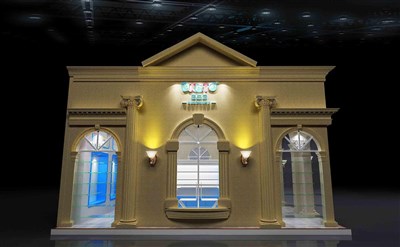 36平米展臺設(shè)計制作：一面開口/歐式/木質(zhì)結(jié)構(gòu)/米色，為嬰幼展展商而作（免費使用）