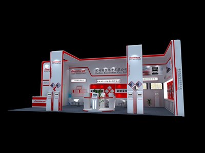 72平米展臺設(shè)計制作：二面開口/前衛(wèi)/木質(zhì)結(jié)構(gòu)/紅色，為汽配展展商而作（免費使用）