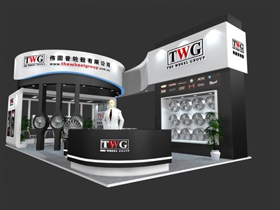72平米展臺設計制作：二面開口/前衛(wèi)/木質結構/灰色，為汽配展展商而作（免費使用）