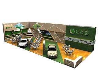 189平米展臺(tái)設(shè)計(jì)制作：二面開(kāi)口/前衛(wèi)/木質(zhì)結(jié)構(gòu)/綠色，為汽配展展商而作（免費(fèi)使用）
