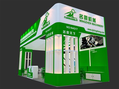 36平米展臺設(shè)計制作：三面開口/前衛(wèi)/木質(zhì)結(jié)構(gòu)/綠色，為汽配展展商而作（免費(fèi)使用）