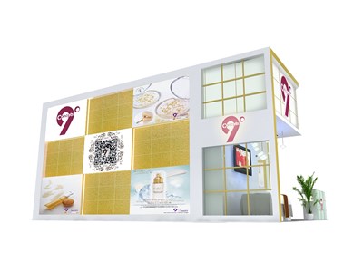 54平米展臺(tái)設(shè)計(jì)制作：二面開口/現(xiàn)代/木質(zhì)結(jié)構(gòu)/彩色，為美博會(huì)展商而作（免費(fèi)使用）
