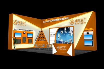54平米展臺設(shè)計制作：二面開口/前衛(wèi)/木質(zhì)結(jié)構(gòu)/黃色，為安防展展商而作（免費(fèi)使用）