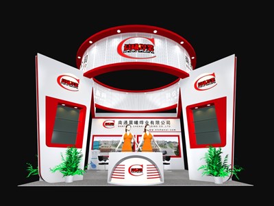 36平米展臺設(shè)計制作：三面開口/現(xiàn)代/木質(zhì)結(jié)構(gòu)/紅色，為汽配展展商而作（免費(fèi)使用）
