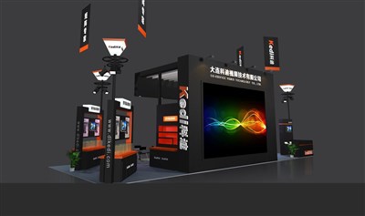 90平米展臺設(shè)計制作：四面開口/前衛(wèi)/木質(zhì)結(jié)構(gòu)/黑色，為安防展展商而作（免費(fèi)使用）