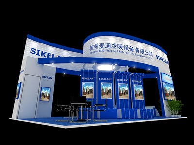 54平米展臺設(shè)計制作：四面開口/現(xiàn)代/木質(zhì)結(jié)構(gòu)/藍色，為汽配展展商而作（免費使用）
