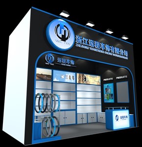18平米展臺設計制作：一面開口/現(xiàn)代/木質結構/藍色，為汽配展展商而作（免費使用）
