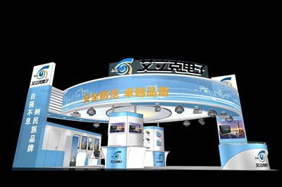 72平米展臺設(shè)計制作：三面開口/前衛(wèi)/木質(zhì)結(jié)構(gòu)/藍(lán)色，為安防展展商而作（免費(fèi)使用）
