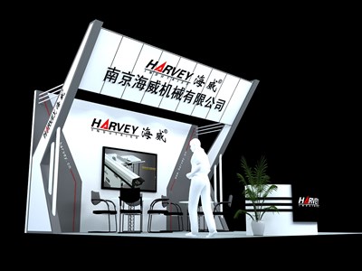 36平米展臺設(shè)計(jì)制作：三面開口/現(xiàn)代/木質(zhì)結(jié)構(gòu)/灰色，為汽配展展商而作（免費(fèi)使用）