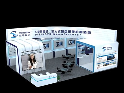 108平米展臺設(shè)計制作：三面開口/現(xiàn)代/木質(zhì)結(jié)構(gòu)/白色，為安防展展商而作（免費使用）