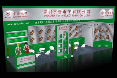 30平米展臺設(shè)計制作：二面開口/現(xiàn)代/木質(zhì)結(jié)構(gòu)/綠色，為樂器展展商而作（免費(fèi)使用）