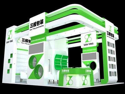 45平米展臺設計制作：三面開口/現(xiàn)代/木質(zhì)結構/白色，為美博會展商而作（免費使用）