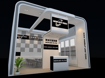 36平米展臺設(shè)計制作：一面開口/現(xiàn)代/木質(zhì)結(jié)構(gòu)/白色，為汽配展展商而作（免費(fèi)使用）
