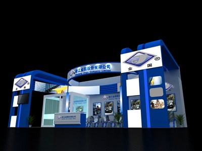 72平米展臺(tái)設(shè)計(jì)制作：三面開口/現(xiàn)代/木質(zhì)結(jié)構(gòu)/藍(lán)色，為汽配展展商而作（免費(fèi)使用）