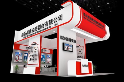 54平米展臺設(shè)計(jì)制作：三面開口/現(xiàn)代/木質(zhì)結(jié)構(gòu)/紅色，為安防展展商而作（免費(fèi)使用）