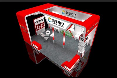 54平米展臺(tái)設(shè)計(jì)制作：三面開(kāi)口/現(xiàn)代/木質(zhì)結(jié)構(gòu)/紅色，為安防展展商而作（免費(fèi)使用）