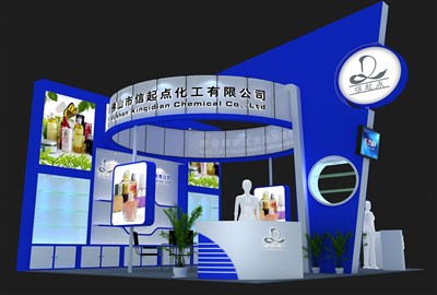 36平米展臺設(shè)計制作：三面開口/現(xiàn)代/木質(zhì)結(jié)構(gòu)/藍(lán)色，為美博會展商而作（免費使用）