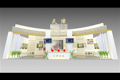 104平米展臺設(shè)計制作：一面開口/現(xiàn)代/木質(zhì)結(jié)構(gòu)/白色，為農(nóng)交會展商而作（免費使用）