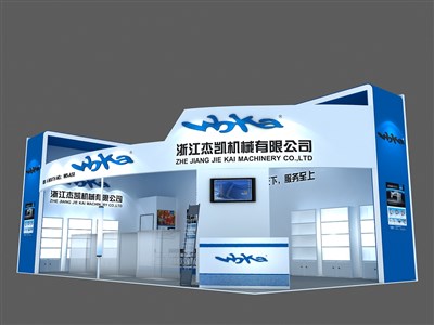72平米展臺設計制作：二面開口/前衛(wèi)/木質結構/藍色，為汽配展展商而作（免費使用）